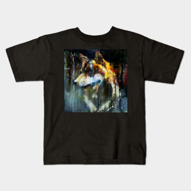 Abstract Wolf Portrait Kids T-Shirt by Marian Voicu